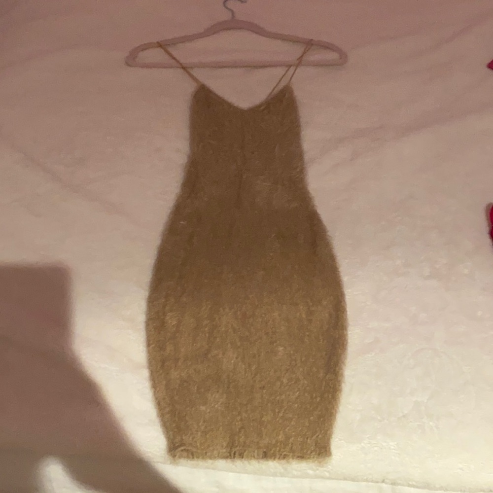 Fuzzy sleek dress that hugs your curves and is super comfy!